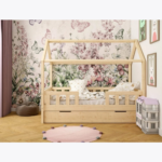 Łóżko Dziecięce Domek Mila 90cmx200cm z szufladą i barierkami