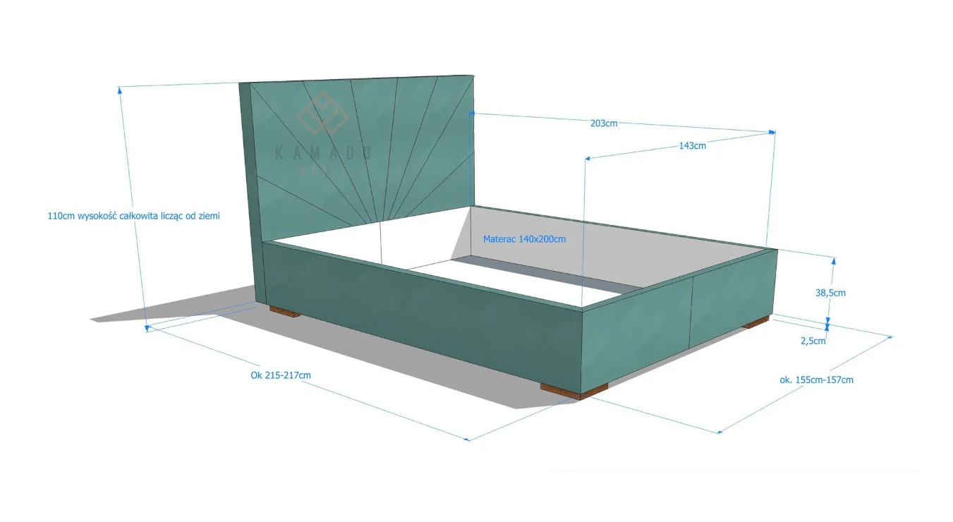 Łóżko sypialniane Roma z metalową ramą na podnośnikach gazowych - obrazek 5