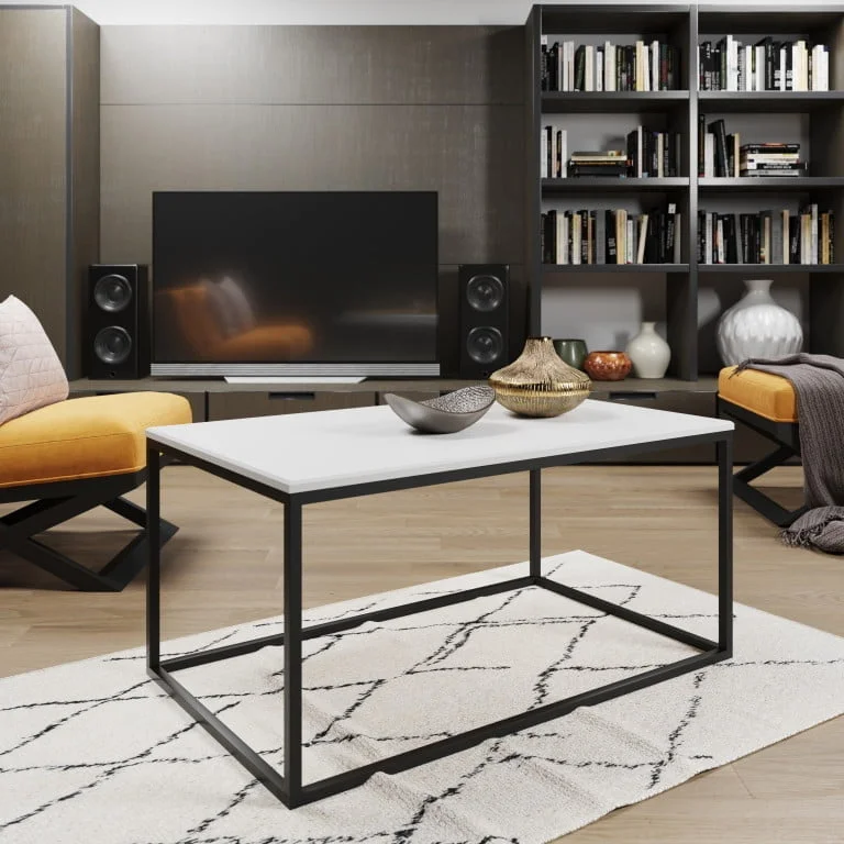 Prostokątny stolik kawowy czarny/biały połysk - obrazek 2