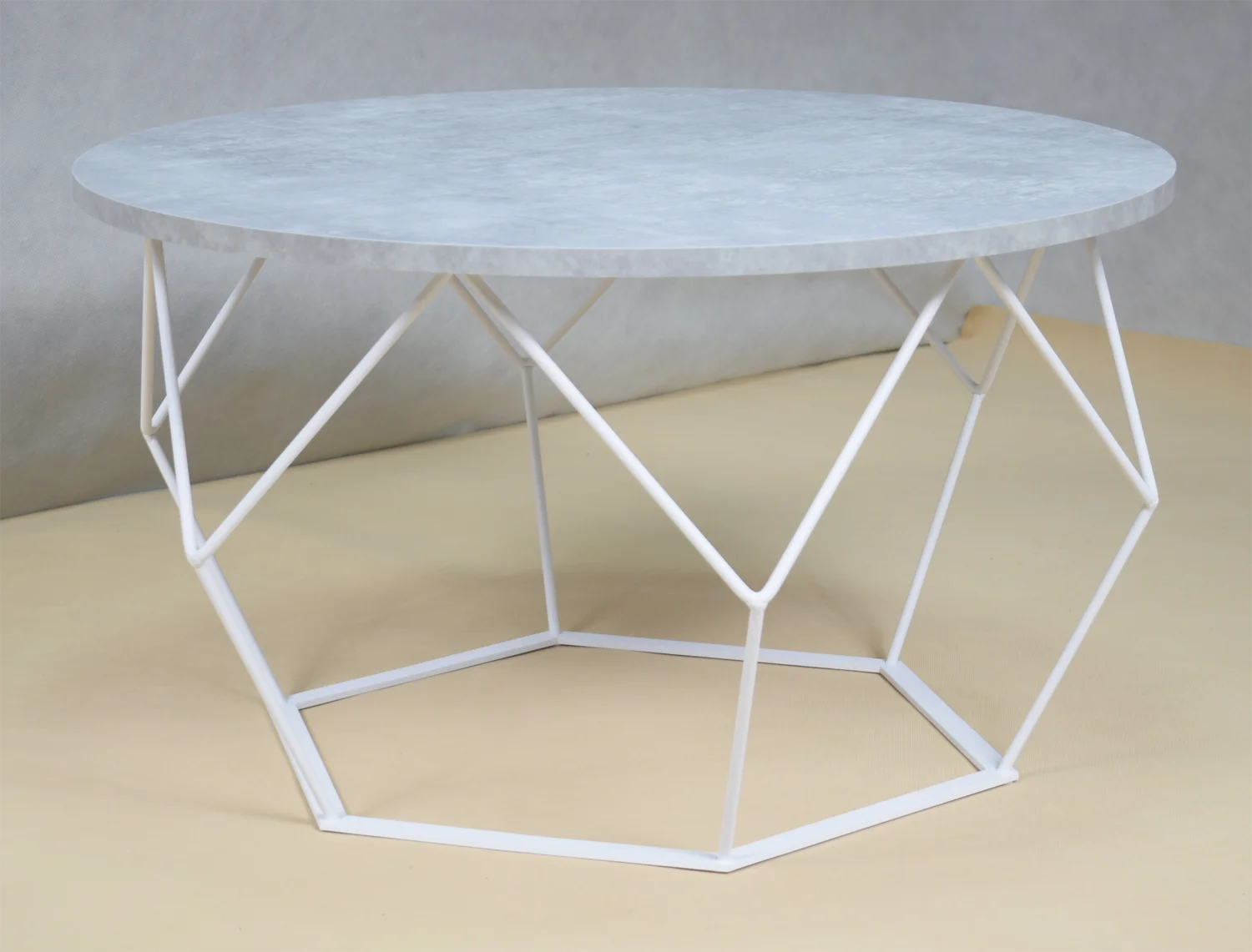 Stolik kawowy druciany okrągły BIAŁY MAT + JASNY BETON - obrazek 5