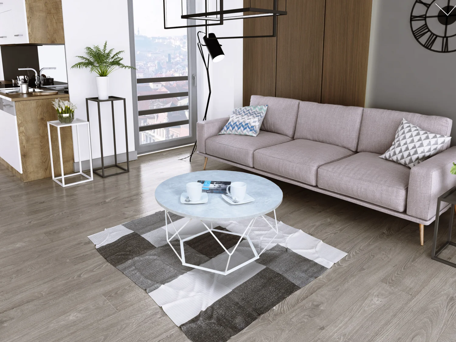 Stolik kawowy druciany okrągły BIAŁY MAT + JASNY BETON - obrazek 4