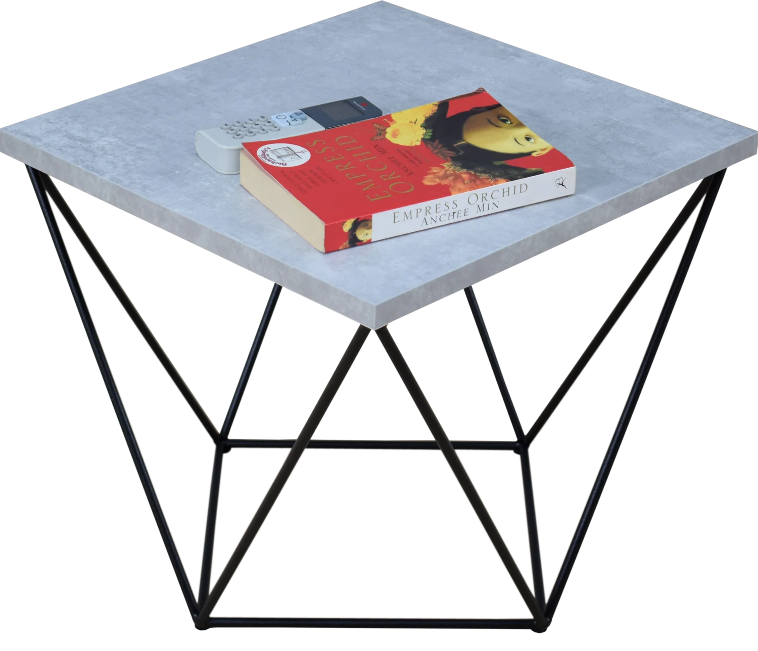 Stolik kawowy druciany kwadratowy CZARNY MAT+ JASNY BETON - obrazek 5