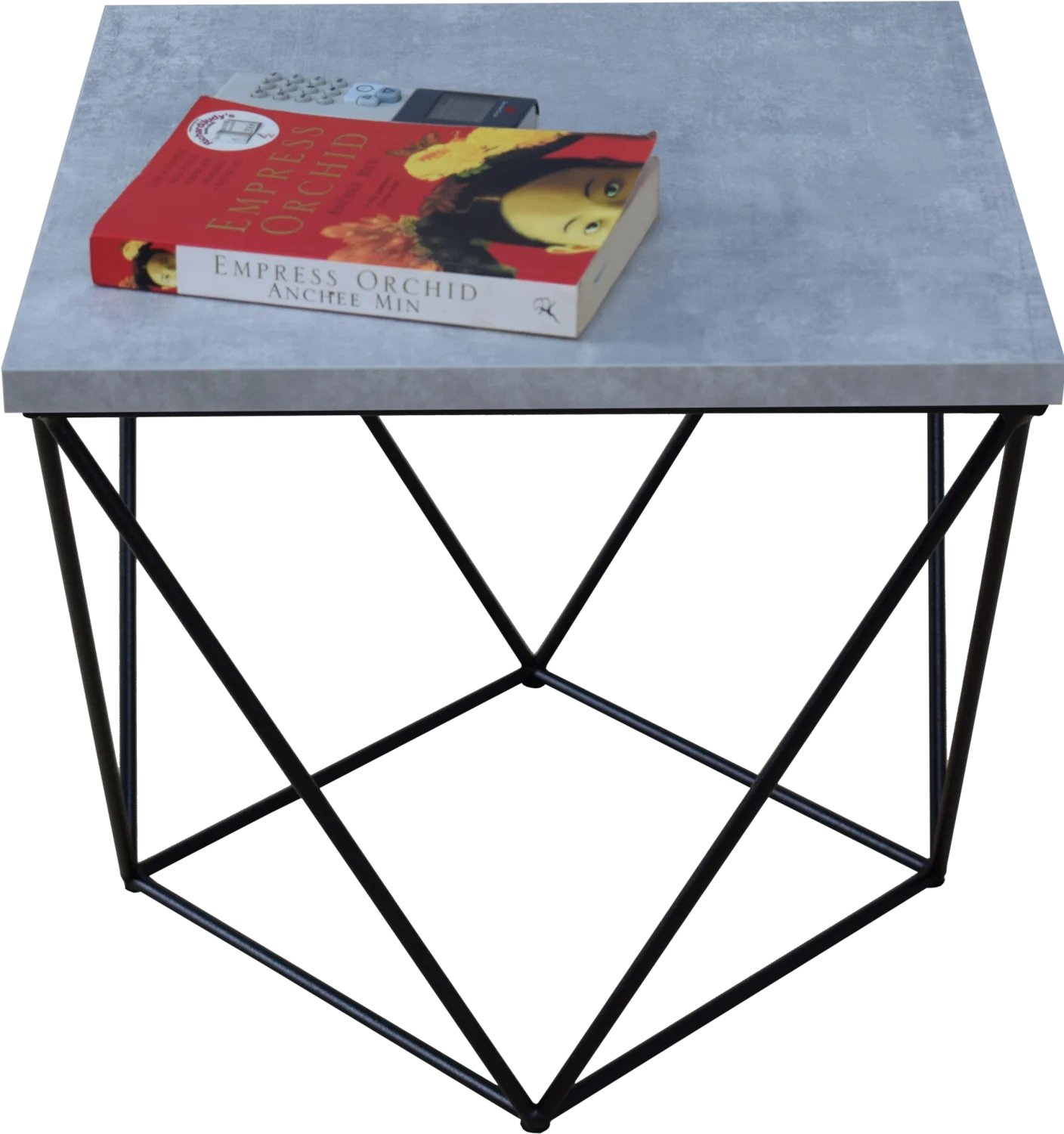 Stolik kawowy druciany kwadratowy CZARNY MAT+ JASNY BETON - obrazek 4