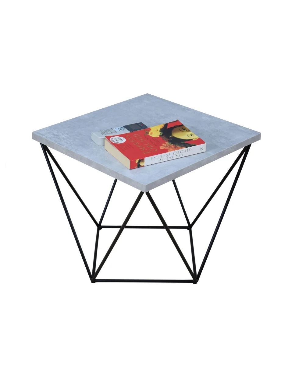 Stolik kawowy druciany kwadratowy CZARNY MAT+ JASNY BETON